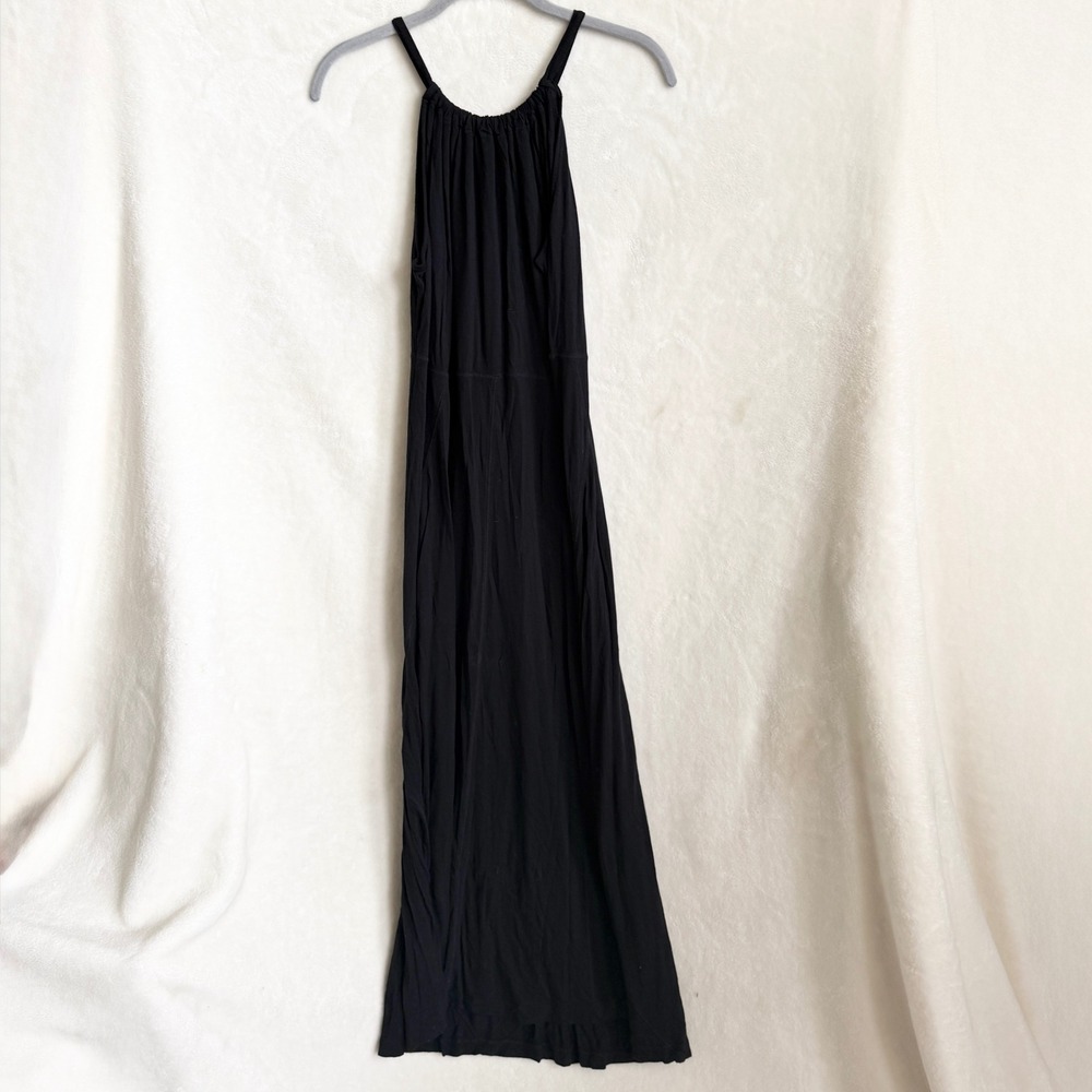 Gap Designed Crafted Black Halter Maxi Dress Elastic Waist Size Large Boho Chic